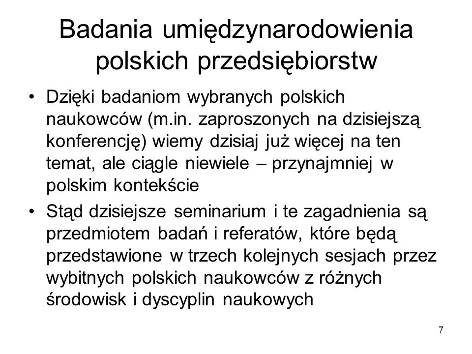 Badania umiędzynarodowienia polskich przedsiębiorstw