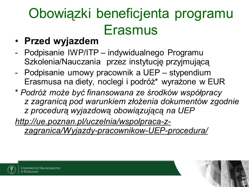 Obowiązki beneficjenta programu Erasmus
