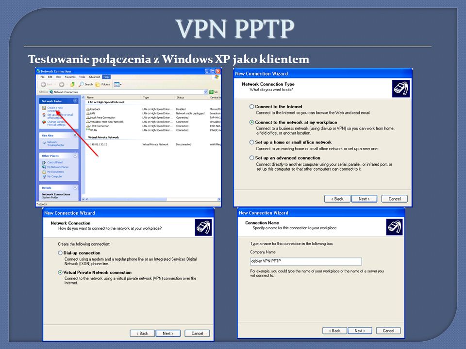 VPN PPTP Testowanie połączenia z Windows XP jako klientem 7