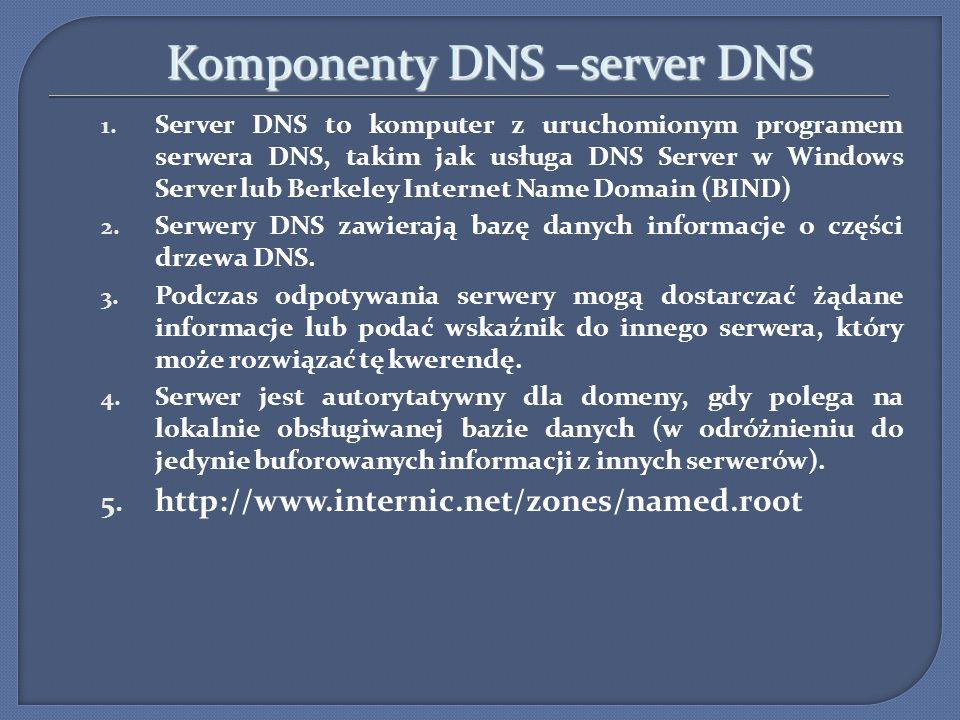 Komponenty DNS –server DNS