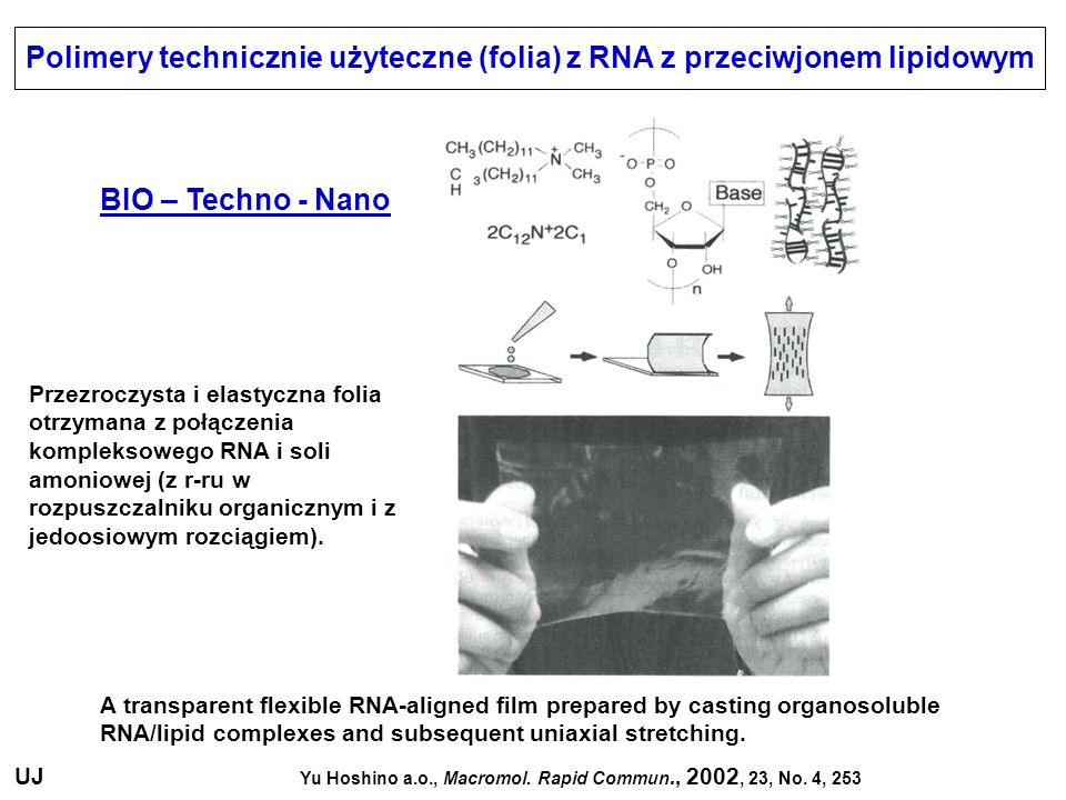 Polimery technicznie użyteczne (folia) z RNA z przeciwjonem lipidowym