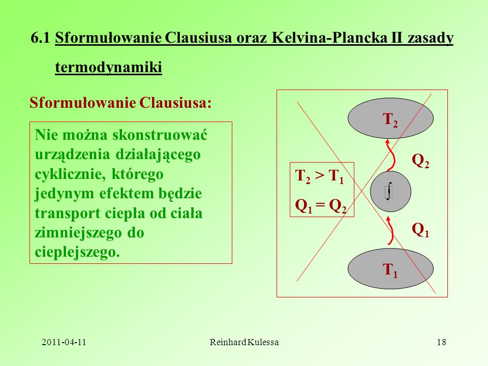 6.1 Sformułowanie Clausiusa oraz Kelvina-Plancka II zasady