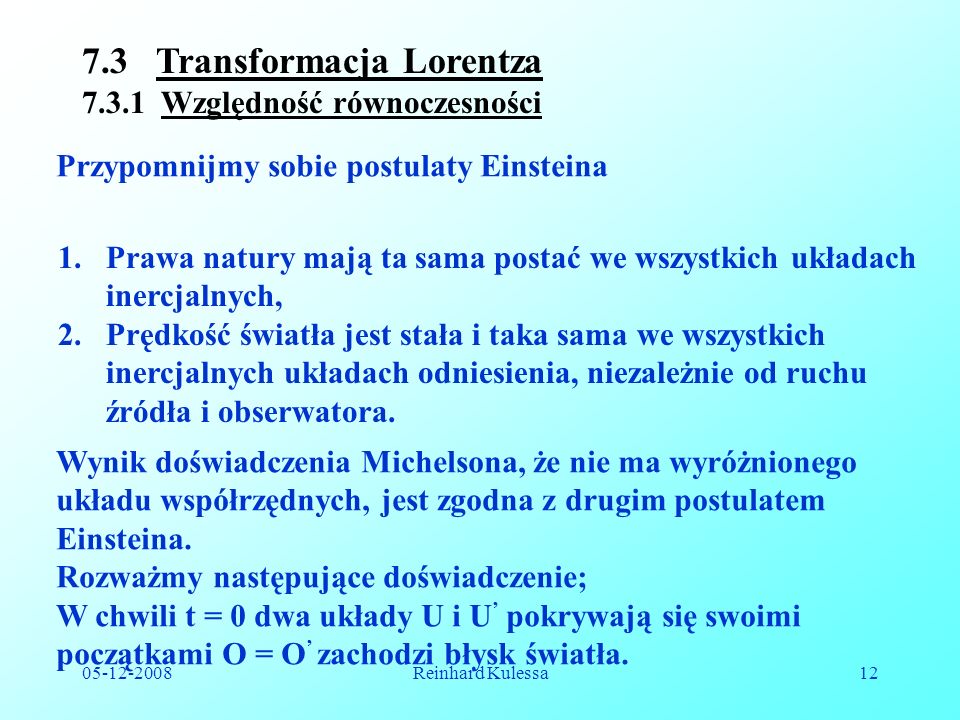 7.3 Transformacja Lorentza