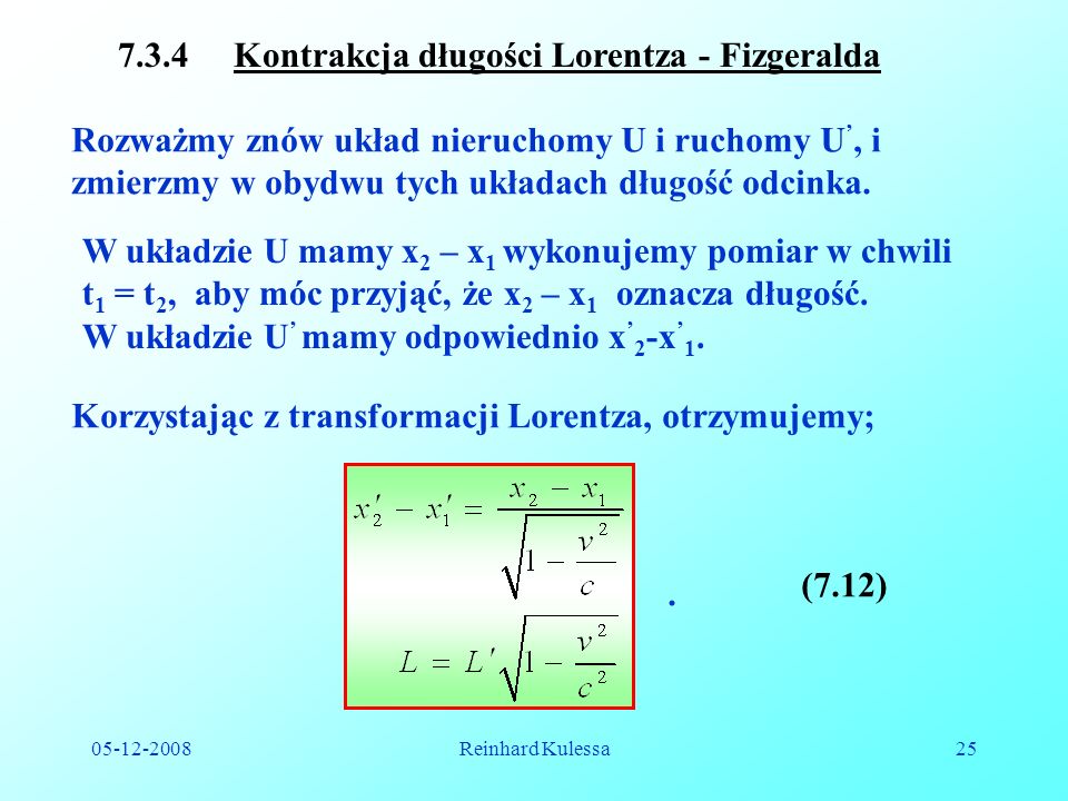 7.3.4 Kontrakcja długości Lorentza - Fizgeralda
