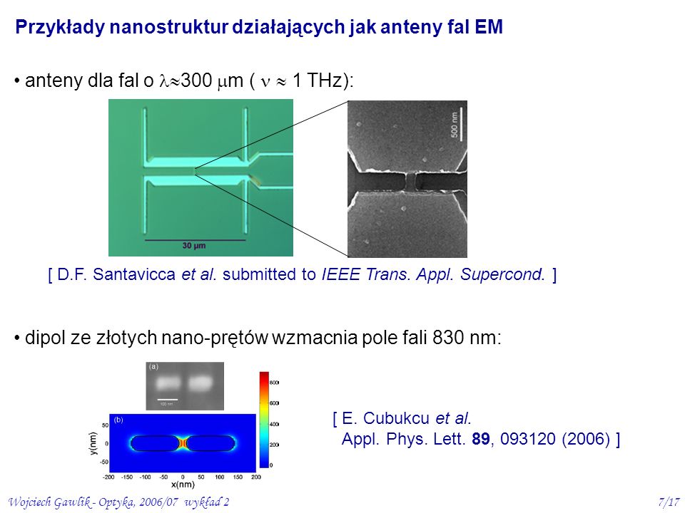 Przykłady nanostruktur działających jak anteny fal EM