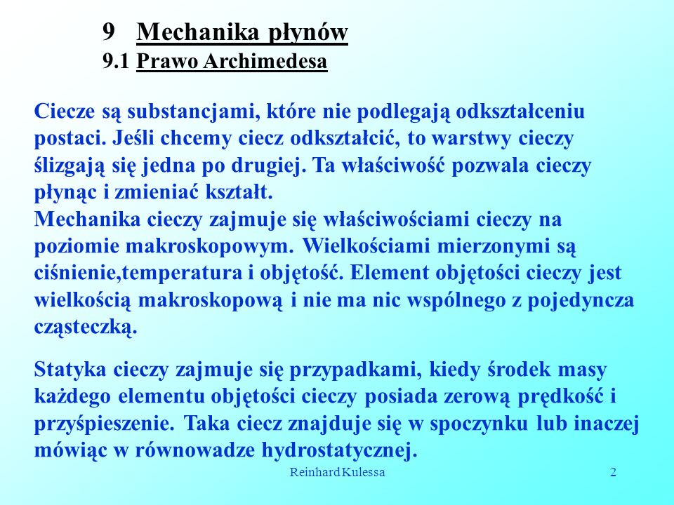 Mechanika płynów 9.1 Prawo Archimedesa