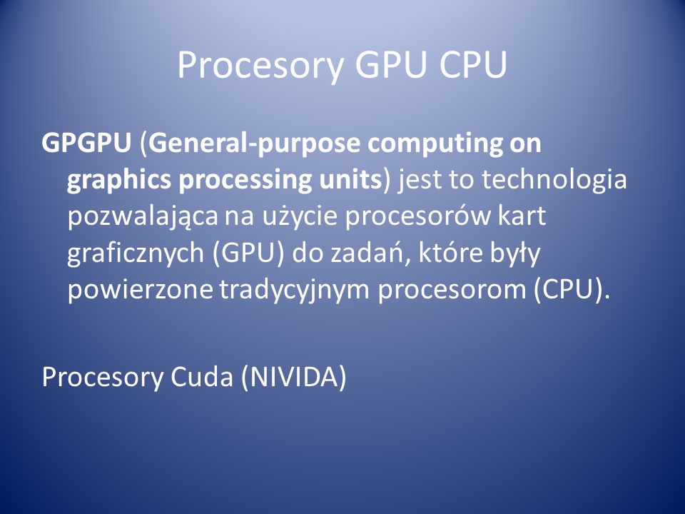 Procesory GPU CPU