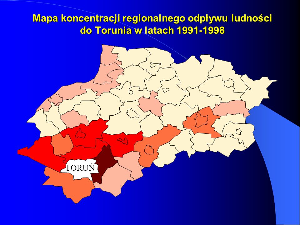 Mapa koncentracji regionalnego odpływu ludności do Torunia w latach