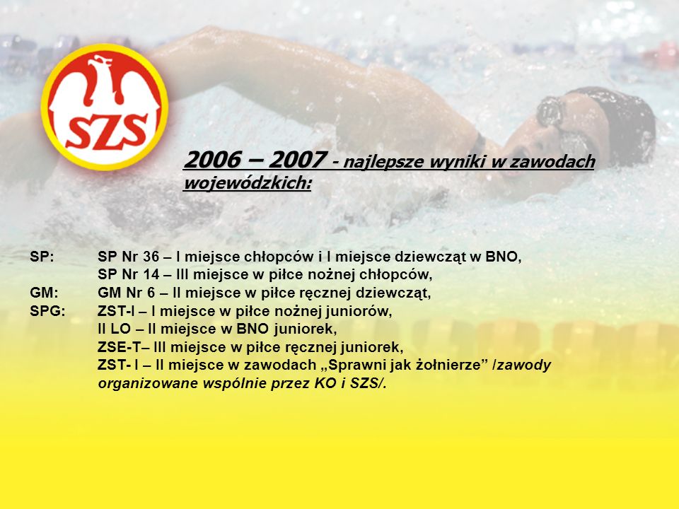 2006 – najlepsze wyniki w zawodach wojewódzkich: