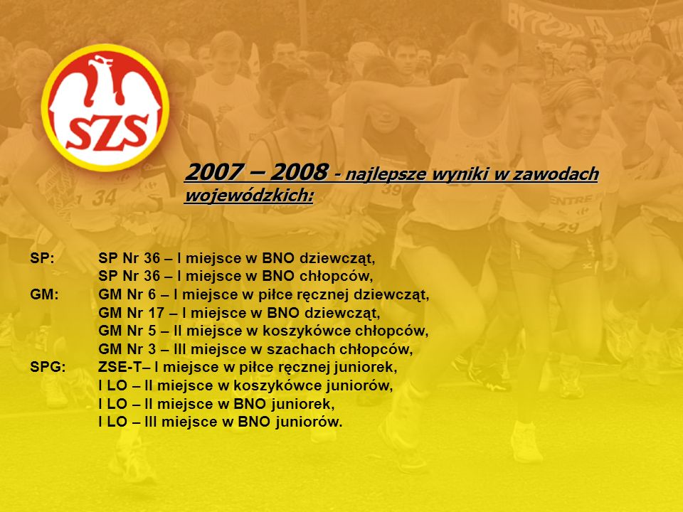 2007 – najlepsze wyniki w zawodach wojewódzkich: