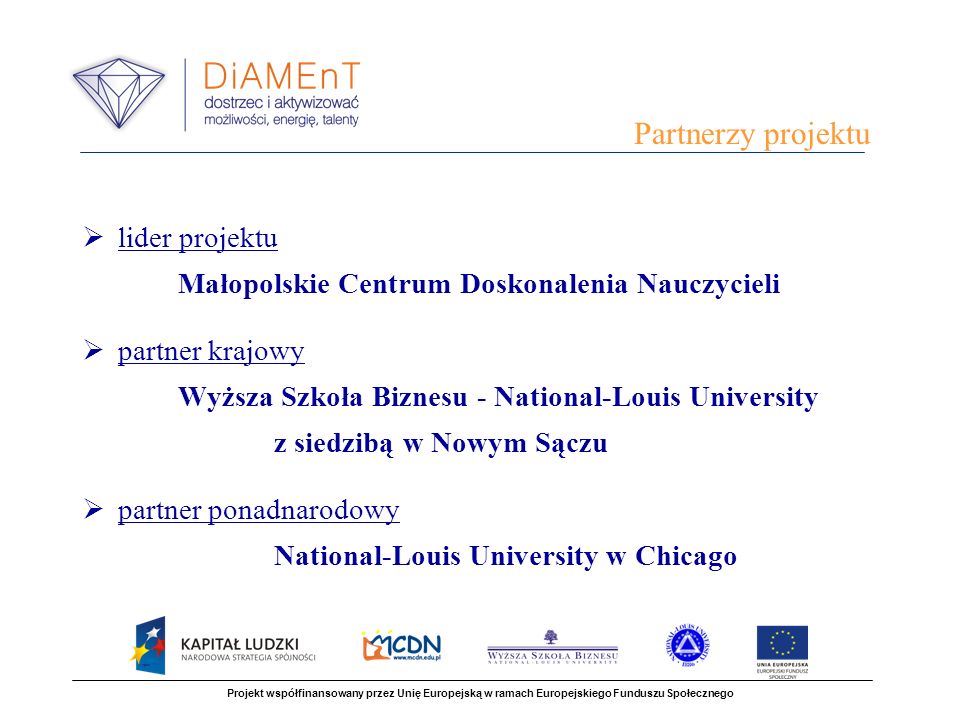 Partnerzy projektu lider projektu Małopolskie Centrum Doskonalenia Nauczycieli.