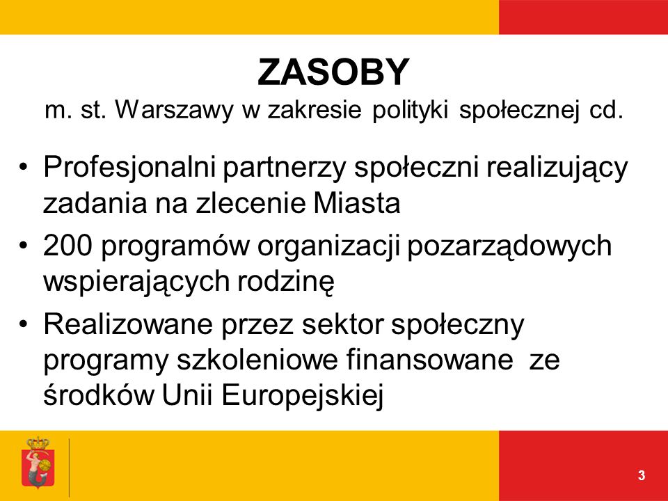 ZASOBY m. st. Warszawy w zakresie polityki społecznej cd.