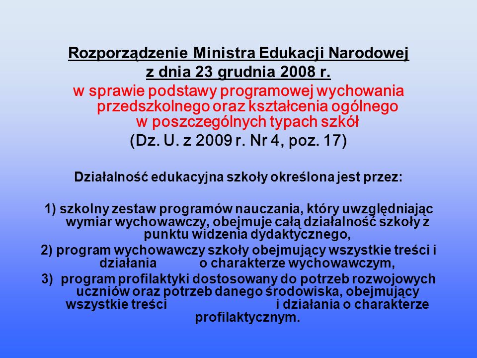 Rozporządzenie Ministra Edukacji Narodowej z dnia 23 grudnia 2008 r.