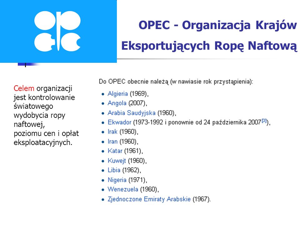 OPEC - Organizacja Krajów Eksportujących Ropę Naftową