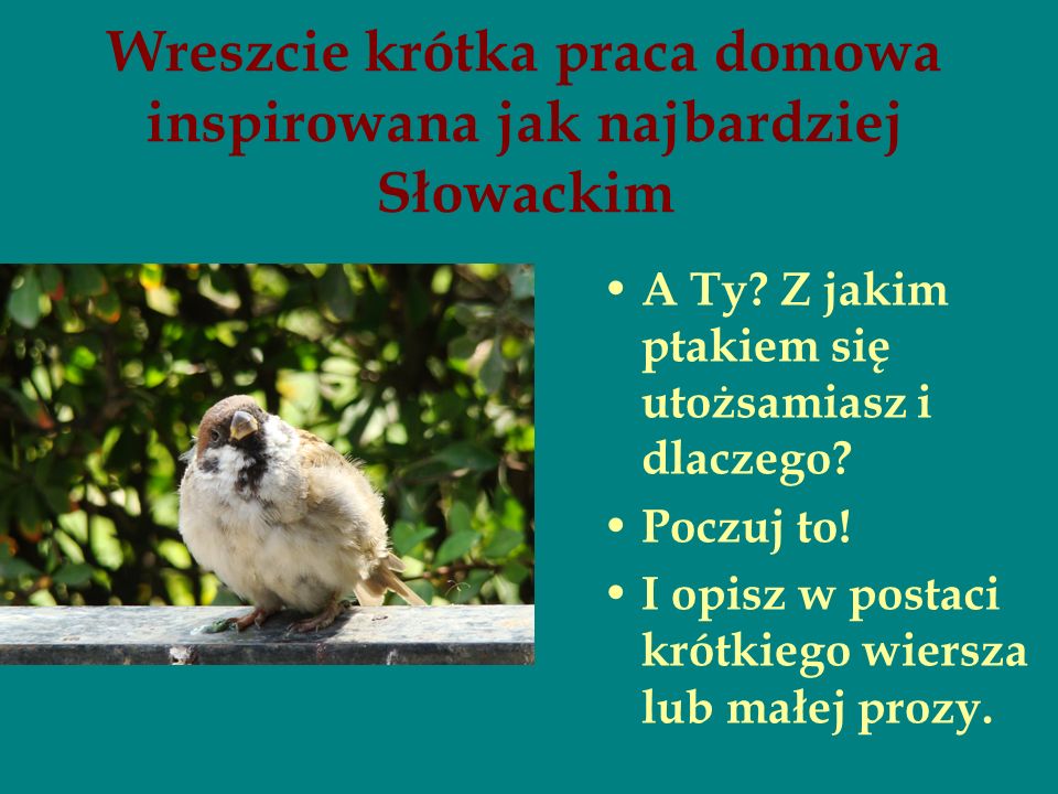 Wreszcie krótka praca domowa inspirowana jak najbardziej Słowackim