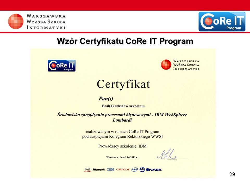 Wzór Certyfikatu CoRe IT Program