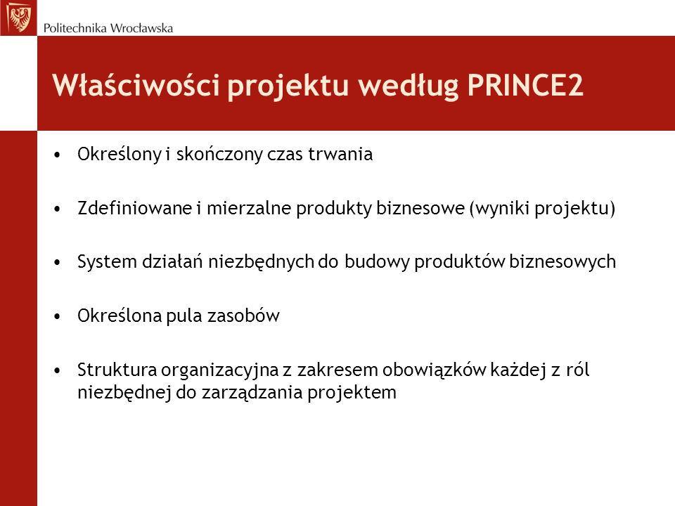 Właściwości projektu według PRINCE2