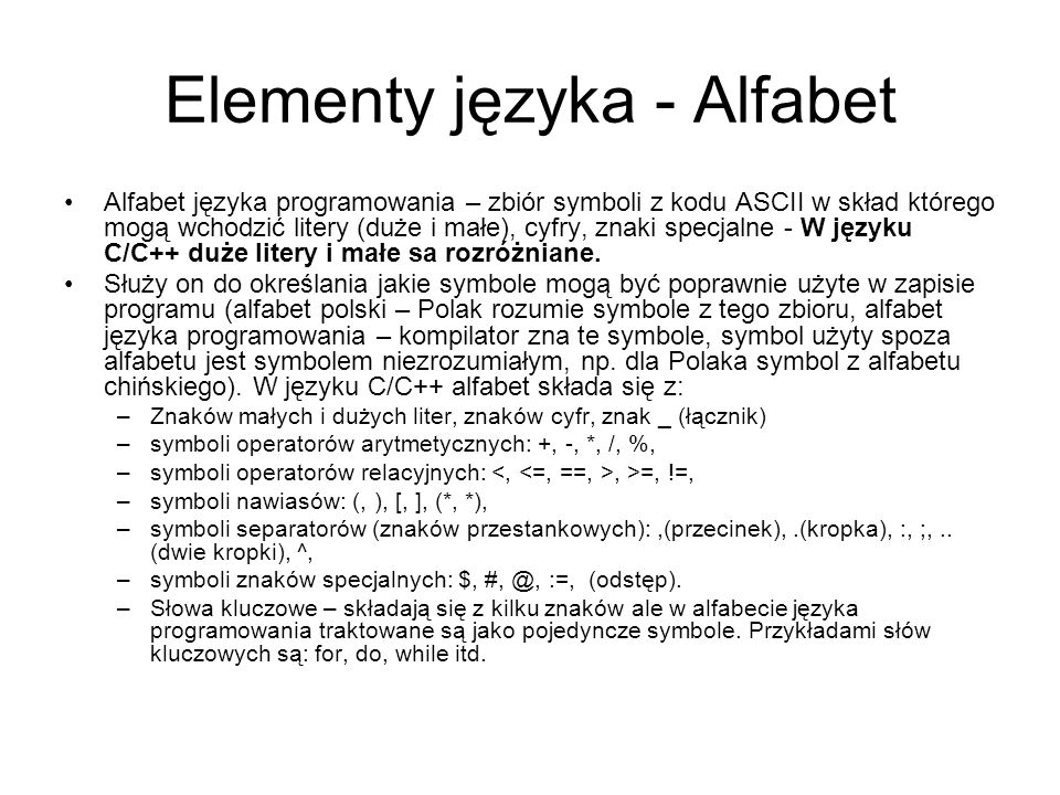 Elementy języka - Alfabet