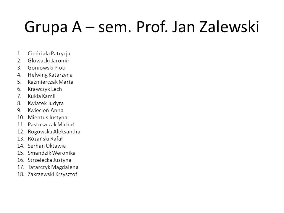 Grupa A – sem. Prof. Jan Zalewski