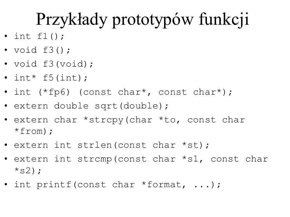 Przykłady prototypów funkcji