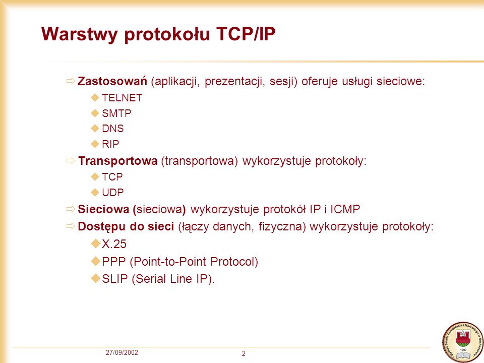 Warstwy protokołu TCP/IP