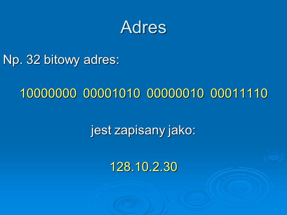Adres Np. 32 bitowy adres: jest zapisany jako:
