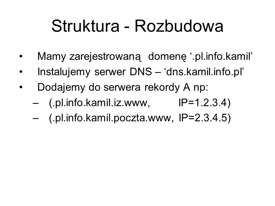 Struktura - Rozbudowa Mamy zarejestrowaną domenę ‘.pl.info.kamil’