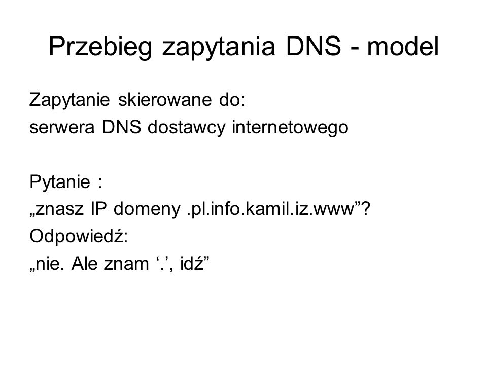 Przebieg zapytania DNS - model