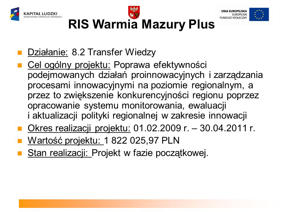 RIS Warmia Mazury Plus Działanie: 8.2 Transfer Wiedzy