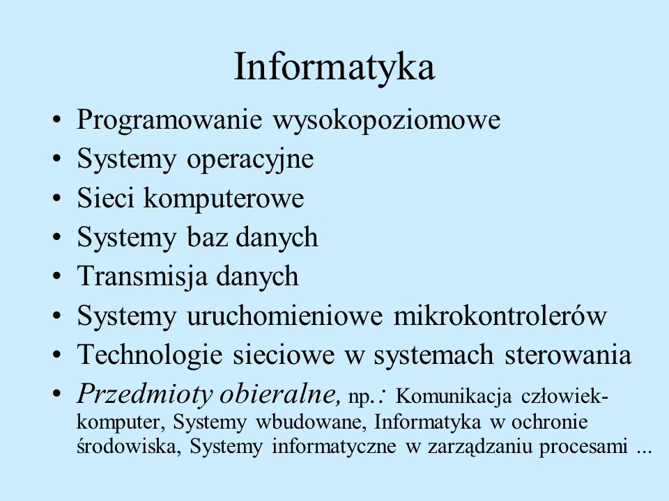 Informatyka Programowanie wysokopoziomowe Systemy operacyjne