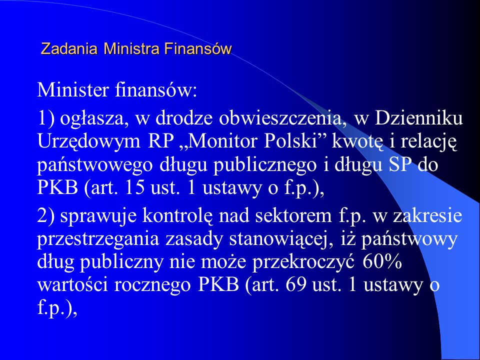 Zadania Ministra Finansów