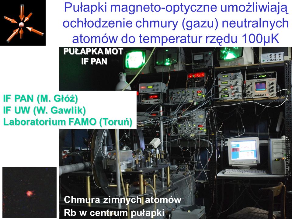 Pułapki magneto-optyczne umożliwiają ochłodzenie chmury (gazu) neutralnych atomów do temperatur rzędu 100µK