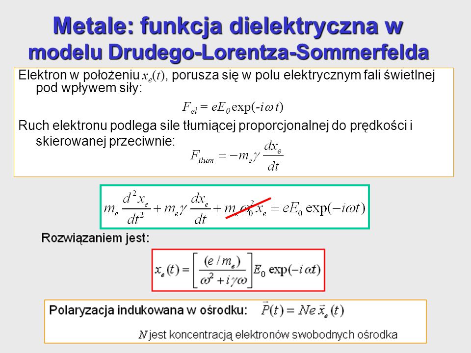 Metale: funkcja dielektryczna w modelu Drudego-Lorentza-Sommerfelda