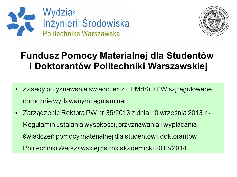 Fundusz Pomocy Materialnej dla Studentów i Doktorantów Politechniki Warszawskiej