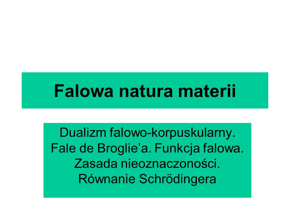 Falowa natura materii Dualizm falowo-korpuskularny.