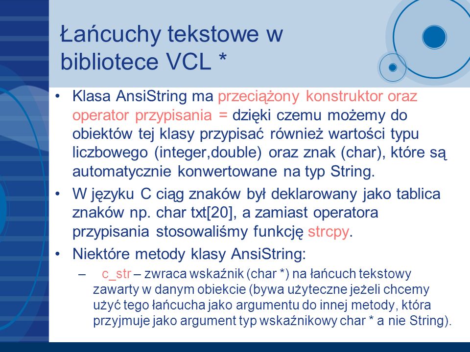 Łańcuchy tekstowe w bibliotece VCL *