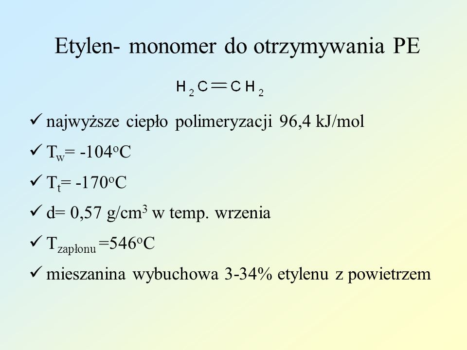 Etylen- monomer do otrzymywania PE