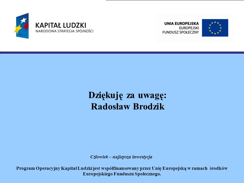 Dziękuję za uwagę: Radosław Brodzik Człowiek – najlepsza inwestycja