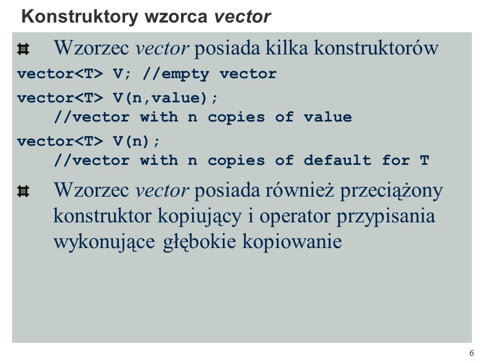 Konstruktory wzorca vector