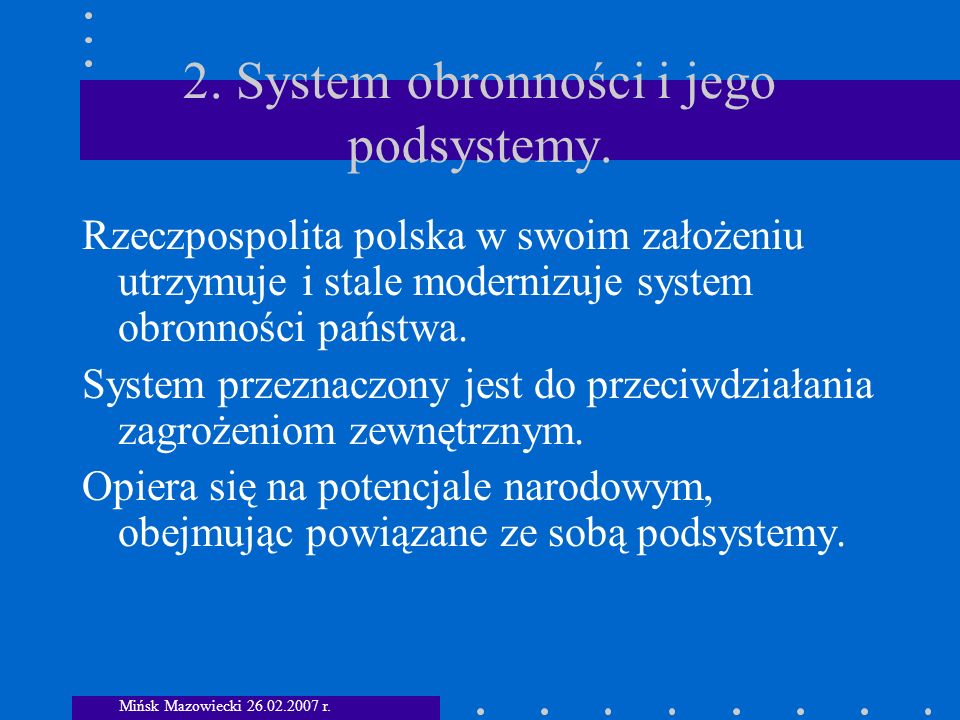 2. System obronności i jego podsystemy.