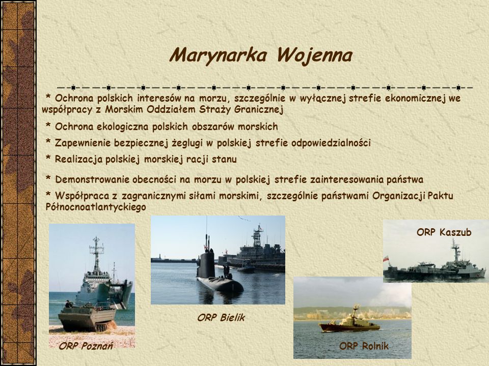 Marynarka Wojenna * Ochrona polskich interesów na morzu, szczególnie w wyłącznej strefie ekonomicznej we.