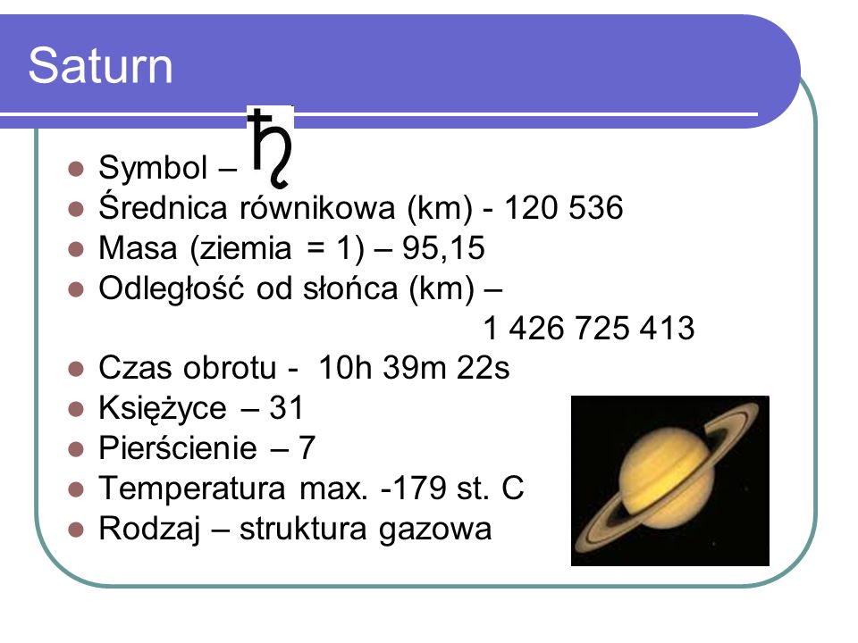Saturn Symbol – Średnica równikowa (km)