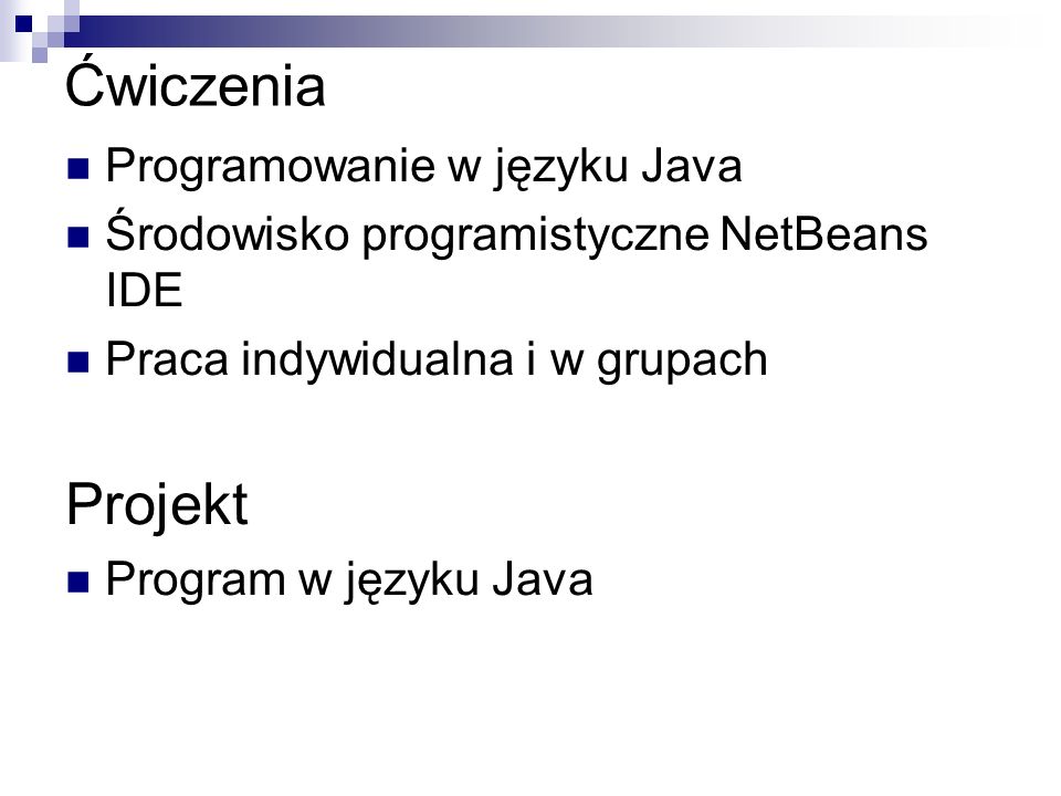 Ćwiczenia Projekt Programowanie w języku Java
