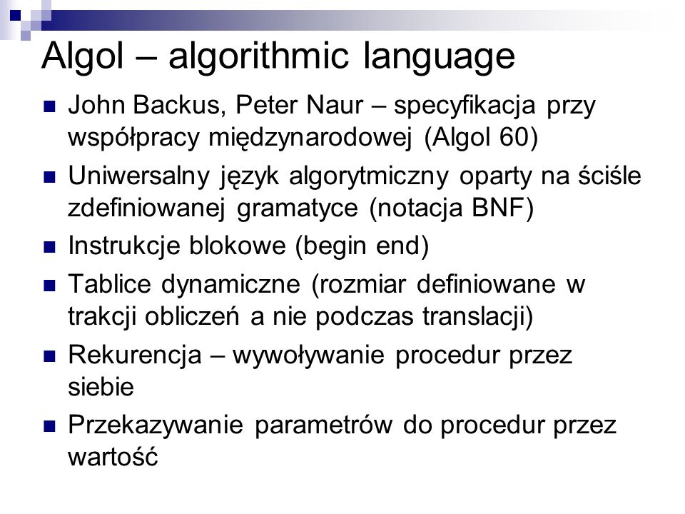 Algol – algorithmic language