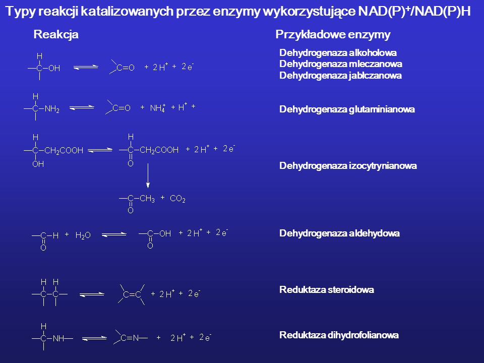 Typy reakcji katalizowanych przez enzymy wykorzystujące NAD(P)+/NAD(P)H