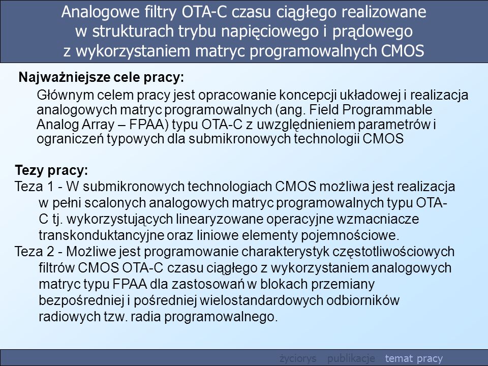 Analogowe filtry OTA-C czasu ciągłego realizowane