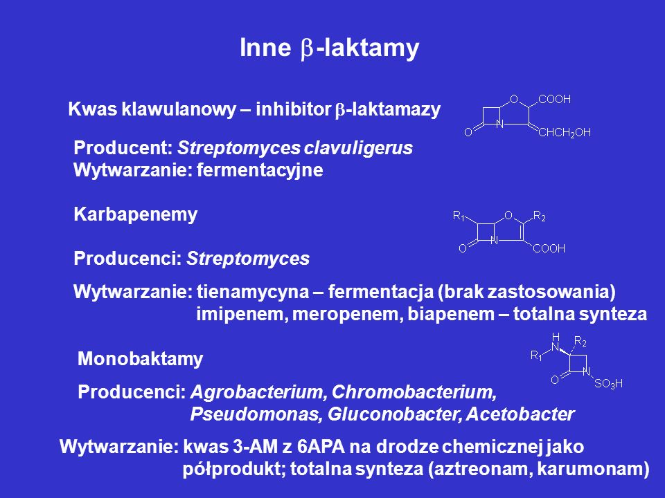 Inne -laktamy Kwas klawulanowy – inhibitor -laktamazy