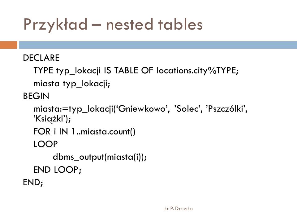 Przykład – nested tables