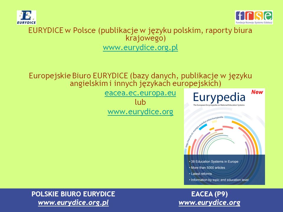 EURYDICE w Polsce (publikacje w języku polskim, raporty biura krajowego)