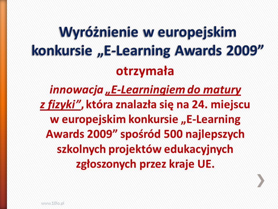 Wyróżnienie w europejskim konkursie „E-Learning Awards 2009